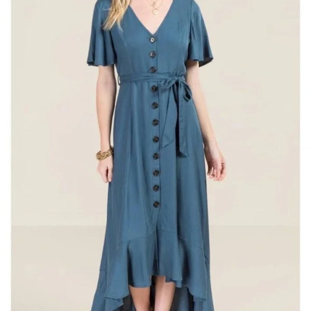 Francesca's Blue/Teal Midi High Low Dress - M